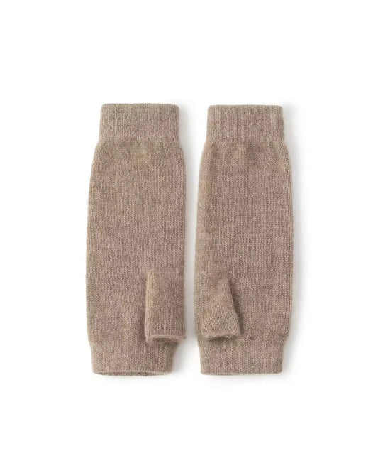 Fingerless Cashmere Knit Gloves, Brown