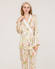 Floral Print Wrap Silk Pajama Set