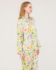Elegant Floral Print Silk Pajamas Set