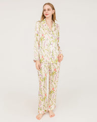 Elegant Floral Print Silk Pajamas Set