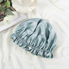 Flounced Silk Night Sleep Caps, Haze Blue