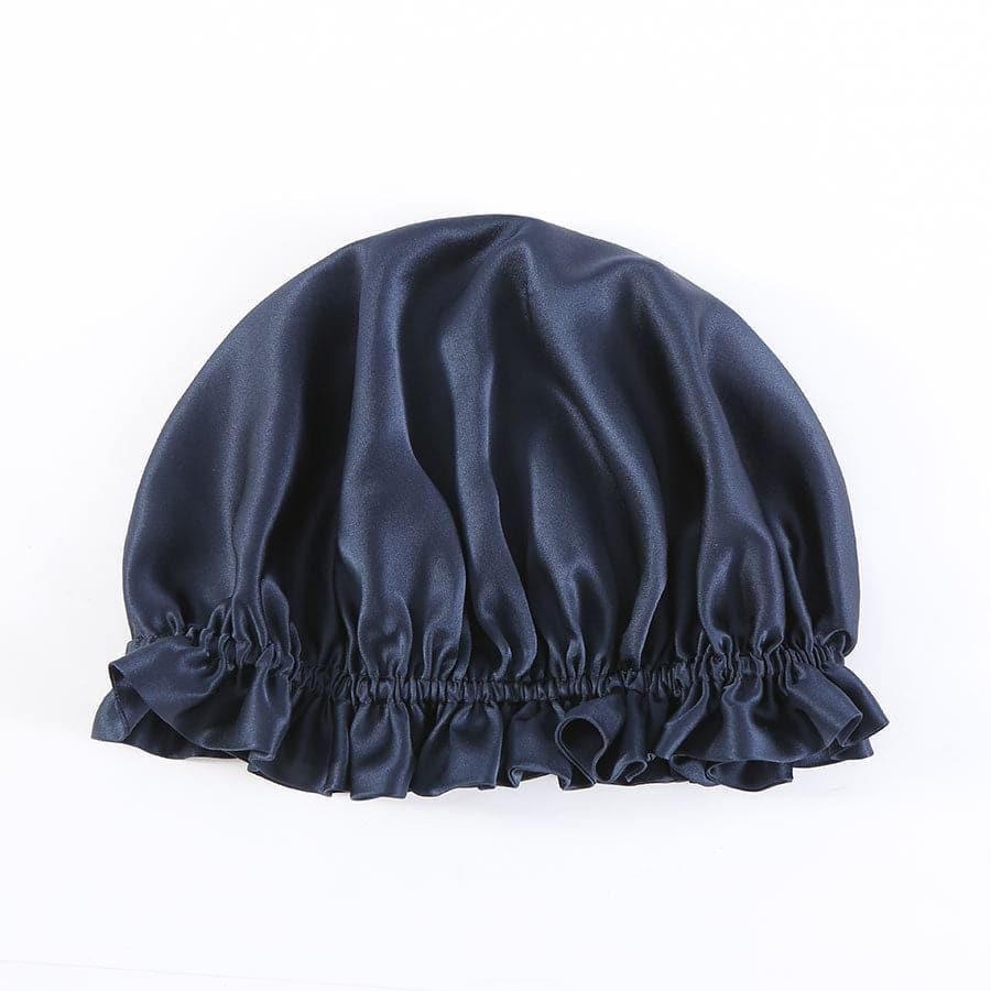 Flounced Silk Night Sleep Caps, Navy
