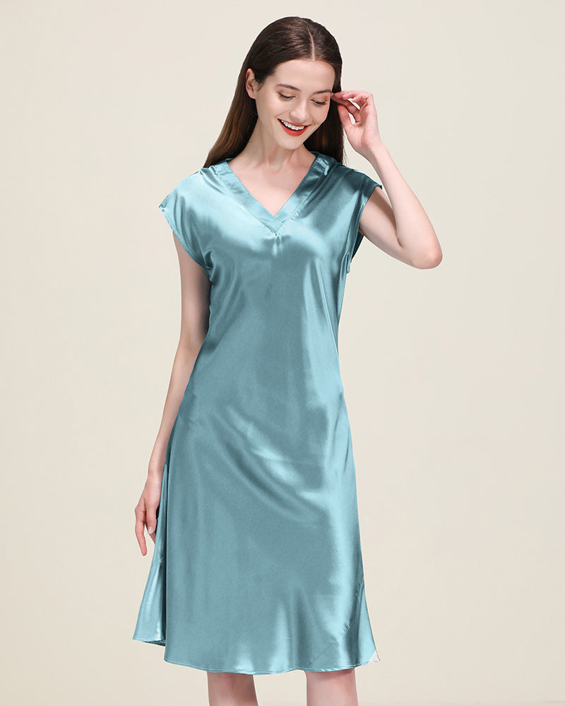 Pure Silk Cap Sleeve V-neck Nightgown