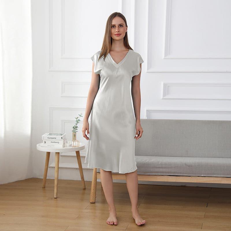 19 Momme Relaxed Fit V-neck Silk Nightgown - DAISYSILK UK