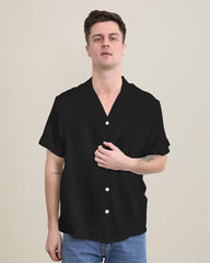 Gentle Lapel Collar Silk Short Shirt Blouse For Men