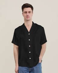 Gentle Lapel Collar Silk Short Shirt Blouse For Men