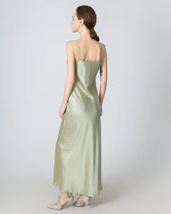 Halter Neck Maxi Silk Dress, Avocado Green