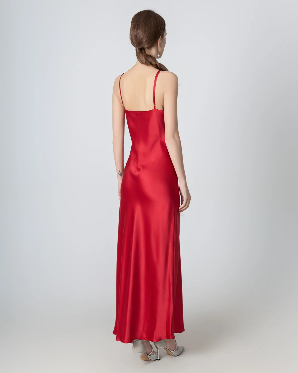 Halter Neck Maxi Silk Dress, Red