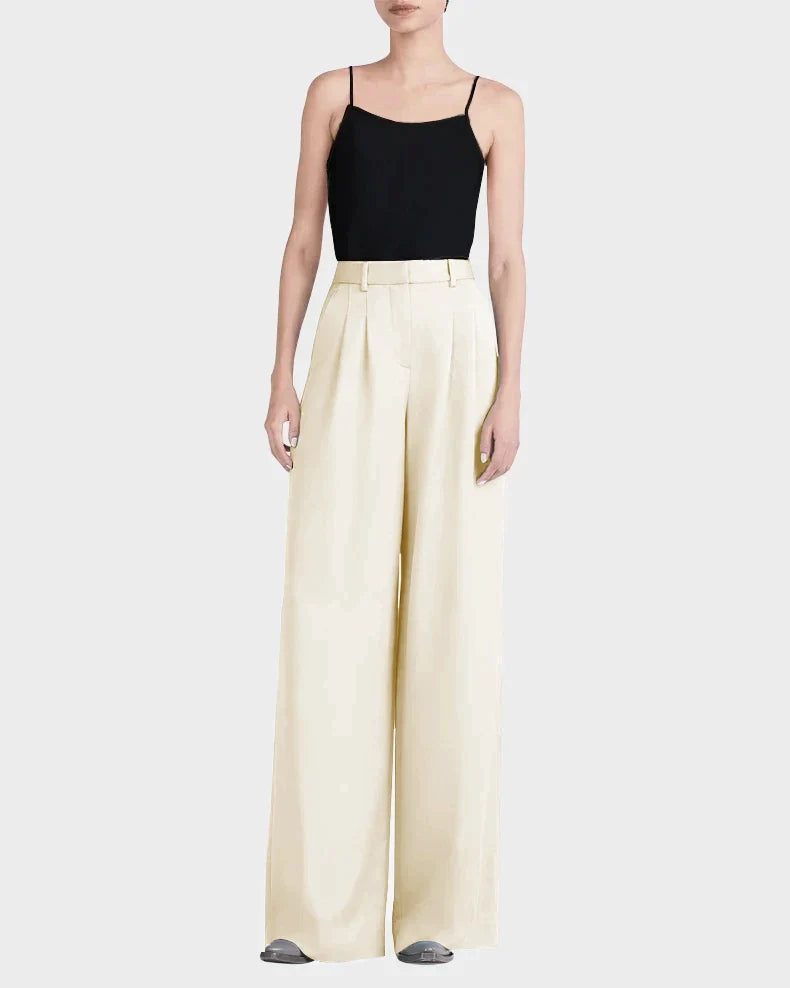 40 Momme Wide Leg Silk Pants, Cream