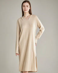 Hooded Knit Cashmere Dress, Beige