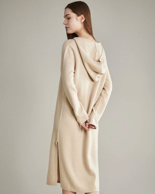 Hooded Knit Cashmere Dress, Beige