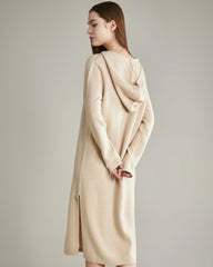 Hooded Knit Cashmere Dress, Beige