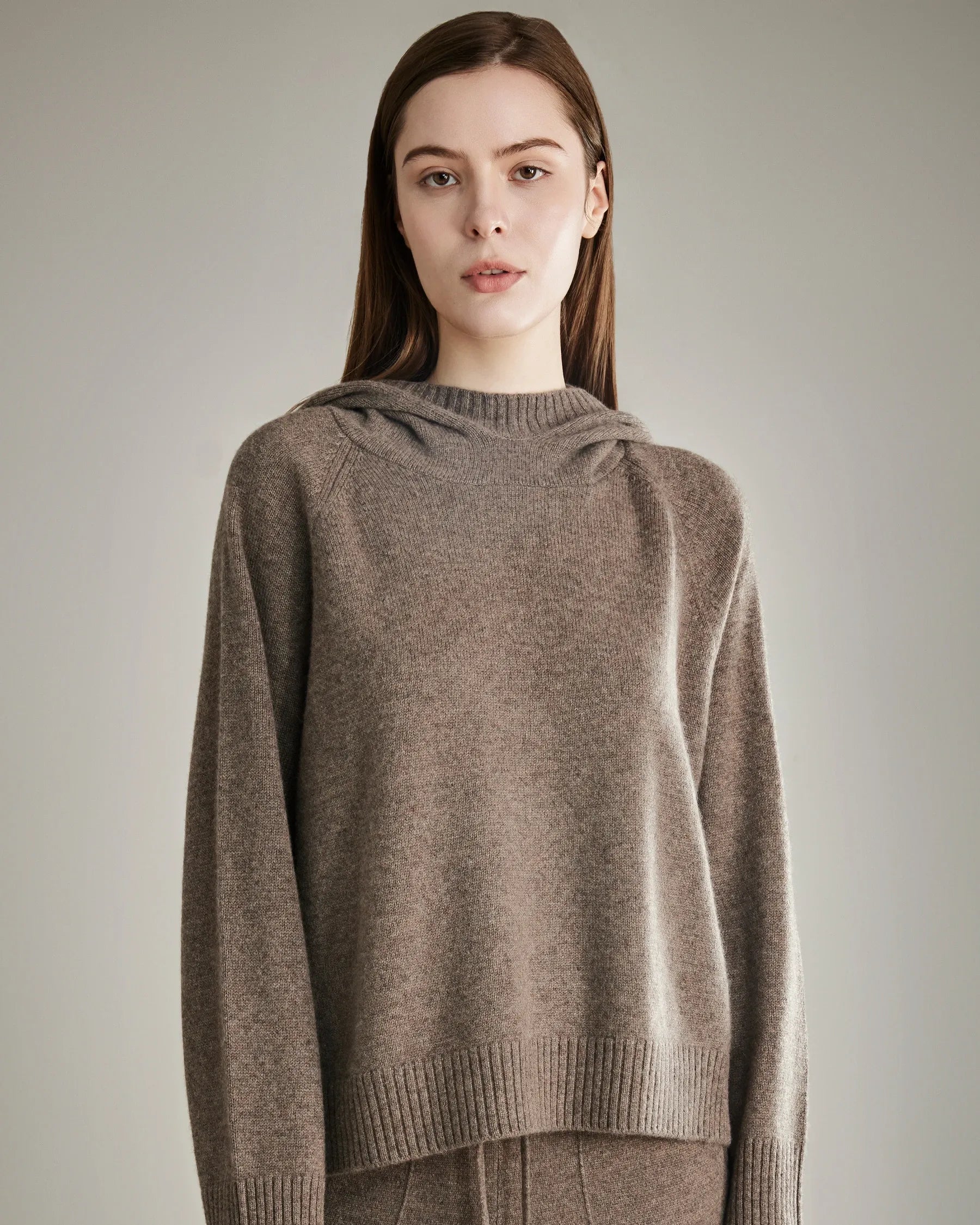 Loft Hooded Cashmere Sweater, Taupe