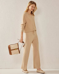 V-Neck Hooded Cashmere Sweater, Camel