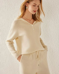 V-Neck Hooded Cashmere Sweater, White