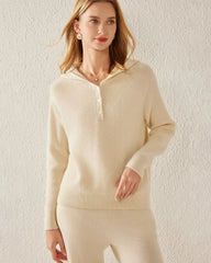 V-Neck Hooded Cashmere Sweater, White