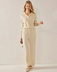 V-Neck Hooded Cashmere Sweater, White