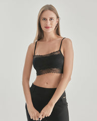 Knit Silk Bralette Square Neck Lace Crop Top