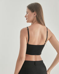 Knit Silk Bralette Square Neck Lace Crop Top