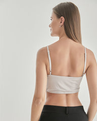 Knit Silk Bralette Square Neck Lace Crop Top