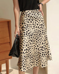 Leopard Print Silk Midi Skirts, Gold