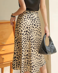 Leopard Print Silk Midi Skirts, Gold
