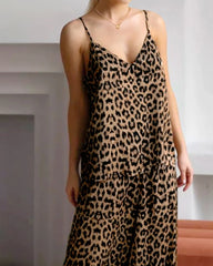 Leopard Print Silk Pajama Set, Animal Print