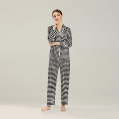 Houndstooth Print Silk Pajama Set, Black and White