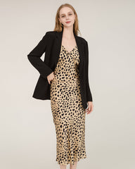 Leopard Print Maxi Silk Dress with Spaghetti Straps