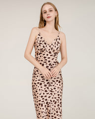 Leopard Print Maxi Silk Dress with Spaghetti Straps