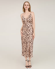 Leopard Print Maxi Silk Dress with Spaghetti Straps