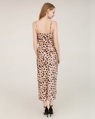 Leopard Print Maxi Silk Dress with Spaghetti Straps