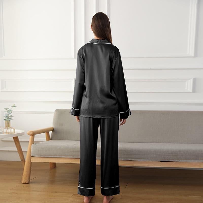 Long Silk Pajamas Home Wear For Couple, Black