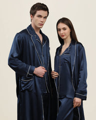 Long Silk Robes and Pajamas For Couple, Navy