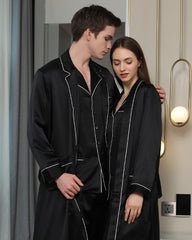 Long Silk Robes and Pajamas For Couple, Black