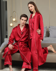 Long Silk Robes and Pajamas For Couple, Red