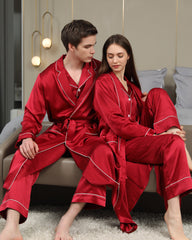 Long Silk Robes and Pajamas For Couple, Red