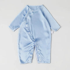 Long Sleeve Button Down Baby Silk Onesies, Blue