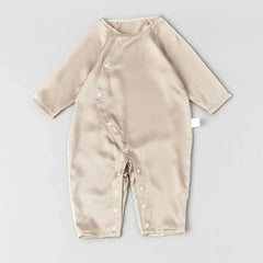 Long Sleeve Button Down Baby Silk Onesies, Champagne