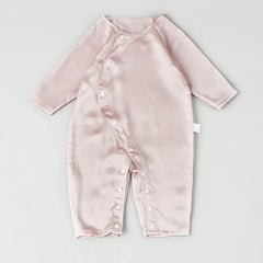 Long Sleeve Button Down Baby Silk Onesies, Pink