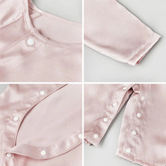 Long Sleeve Button Down Baby Silk Onesies, Pink