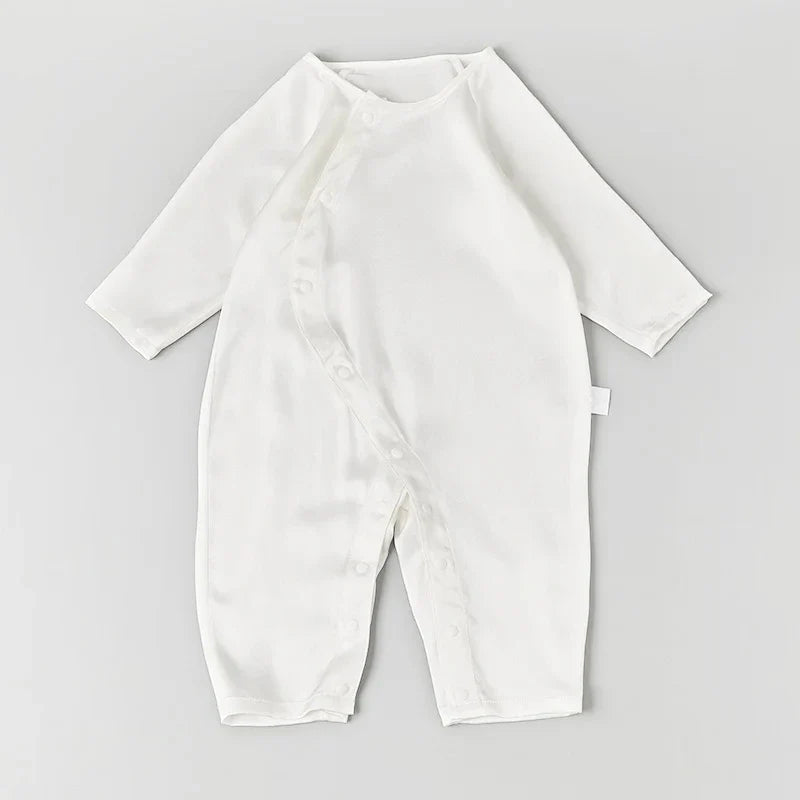 Long Sleeve Button Down Baby Silk Onesies, White