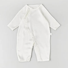 Long Sleeve Button Down Baby Silk Onesies, White