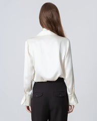 Women's Loose Tie Neck Silk Shirt, White