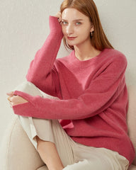 Loft Crew Neck Cashmere Sweater, Dark Pink