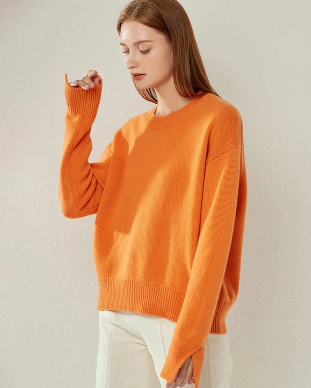 Loft Crew Neck Cashmere Sweater, Orange