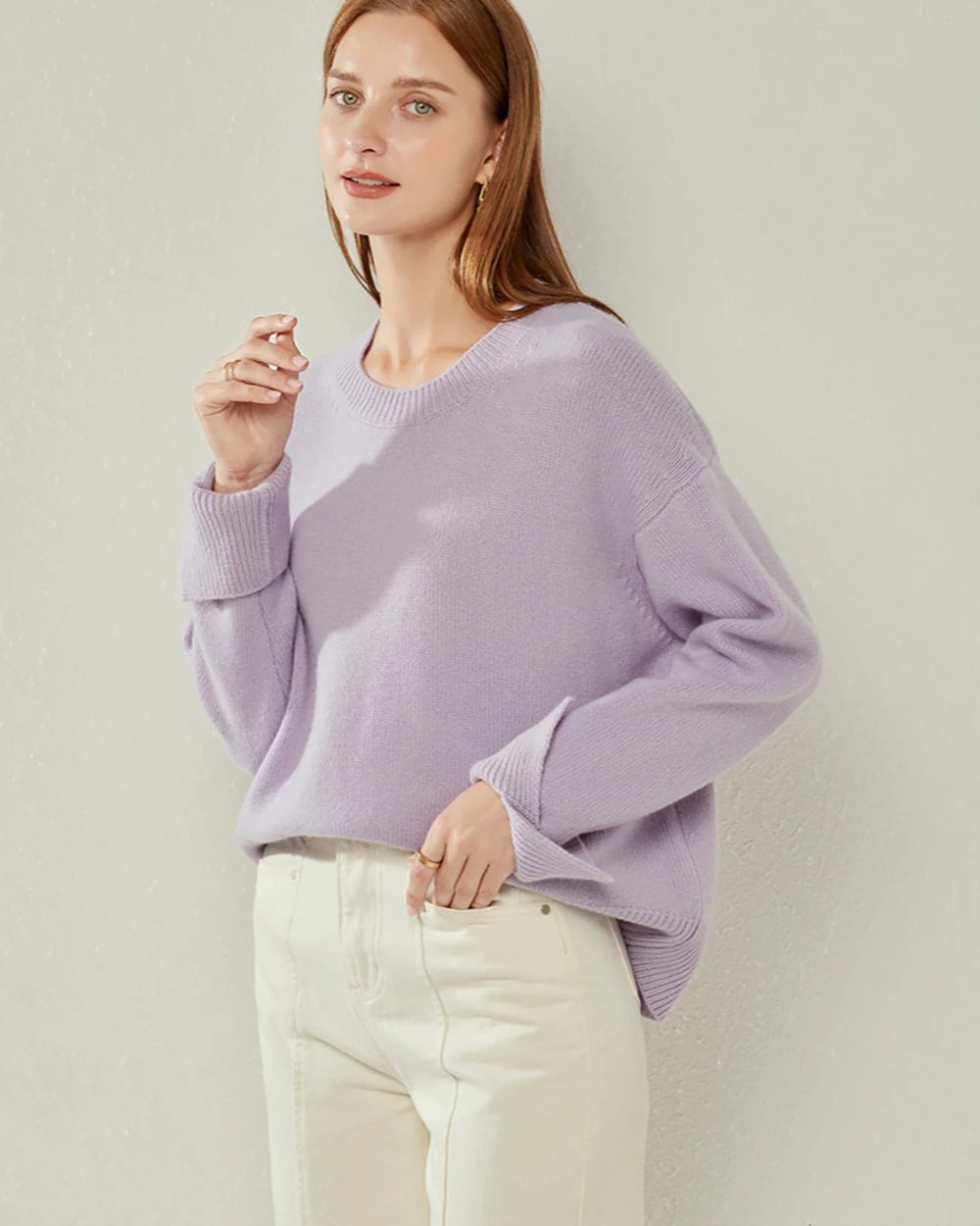 Loft Crew Neck Cashmere Sweater, Purple
