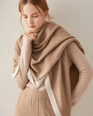 Luxe Cashmere Color-Blocked Wrap, Camel
