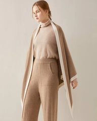 Luxe Cashmere Color-Blocked Wrap, Camel