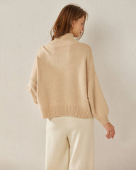 Luxe Oversized Cashmere Turtleneck Sweater, Beige